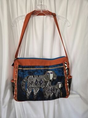 Laurel Burch Blue & Orange Dog Print Canvas Crossbody Bag